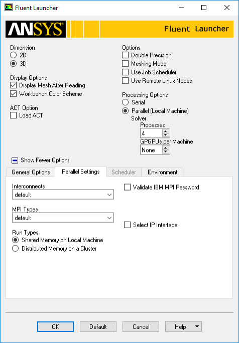 图4.2  Fluent Launcher的Parallel Settings选项卡