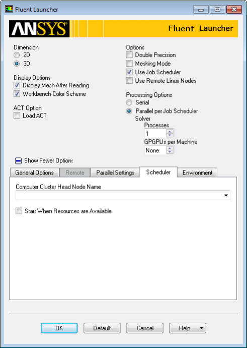 图4.4  Fluent Launcher的Scheduler选项卡（Windows 64版本）